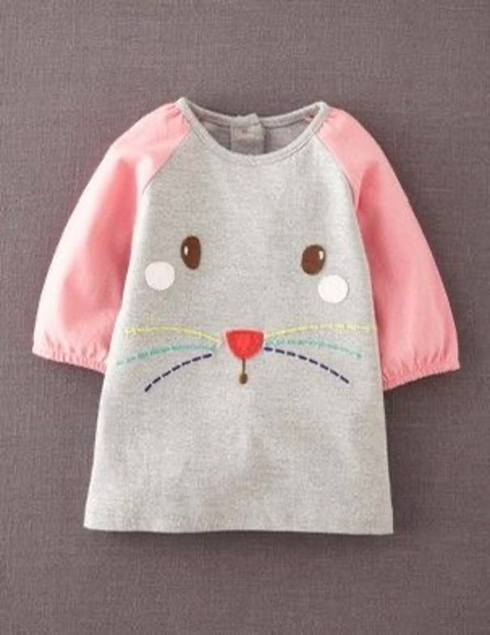 Baby Boden Pink & Gray Cat Dress - 2/3 Years